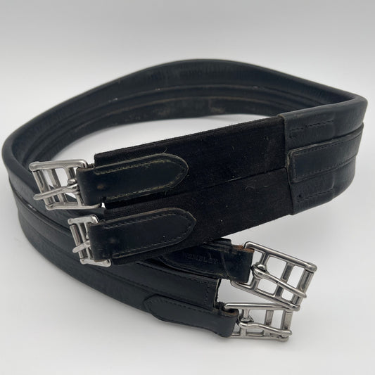 Wembley 50in Black Leather Girth (with Elastic)