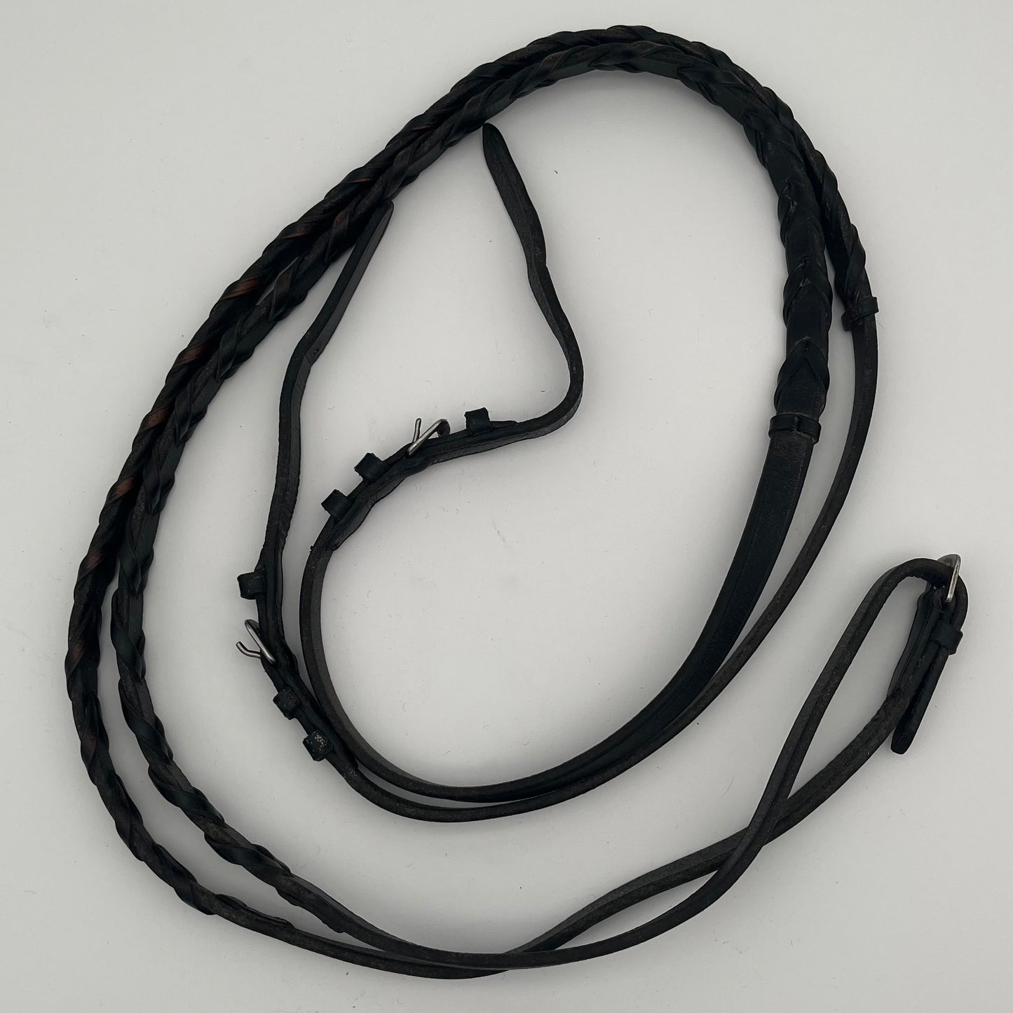 Black Cob Plaited Leather Reins