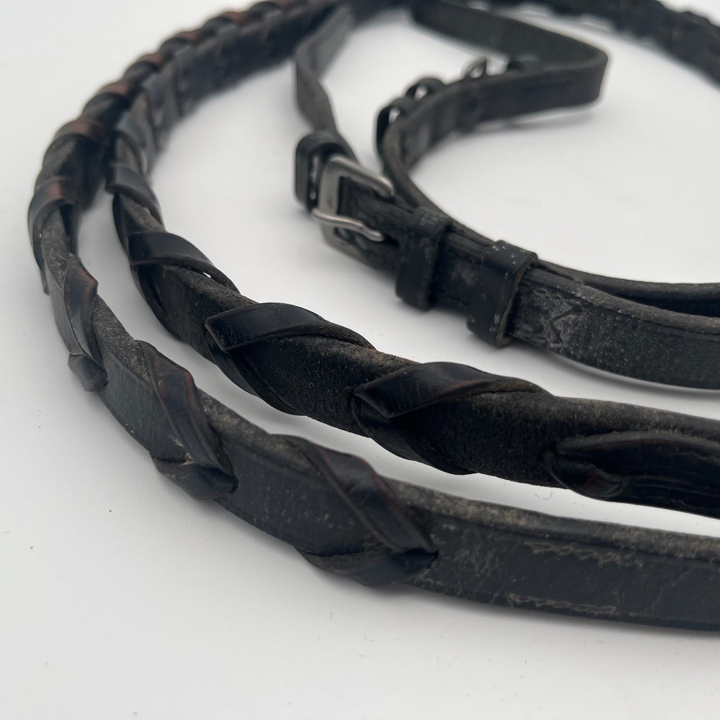 Black Cob Plaited Leather Reins