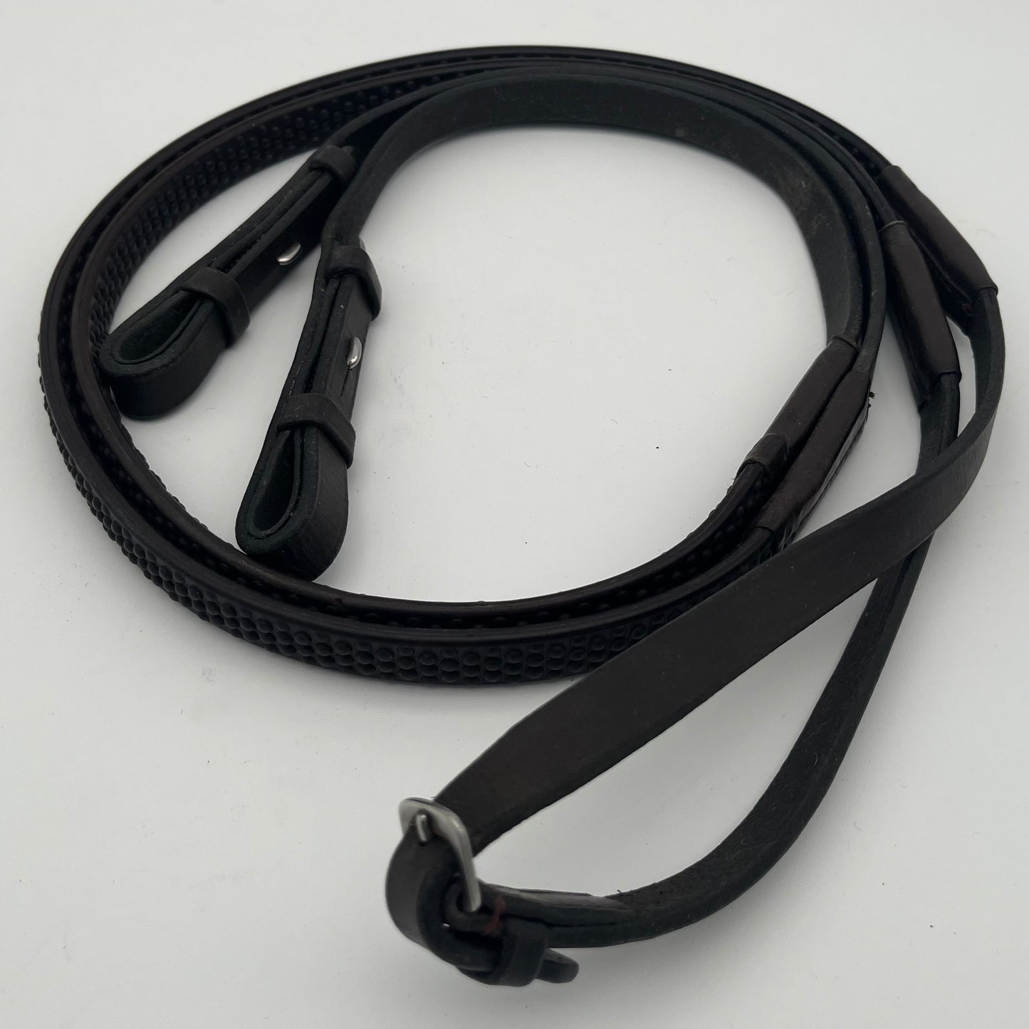 Micklem Brown Cob Leather Reins with Rubber Covers
