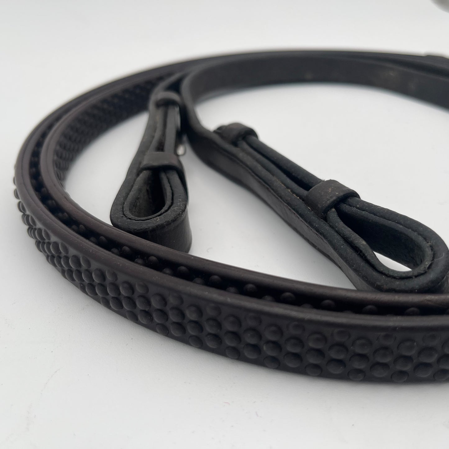 Micklem Brown Cob Leather Reins with Rubber Covers