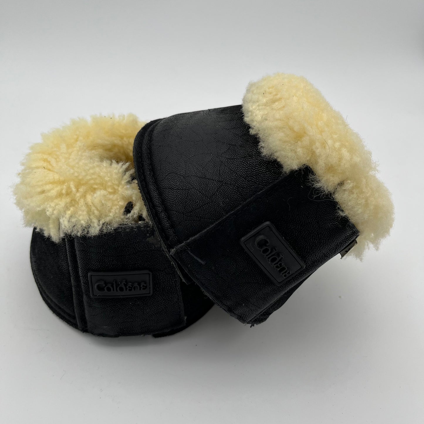 Caldene Black Leather Faux Wool Overreach Boots