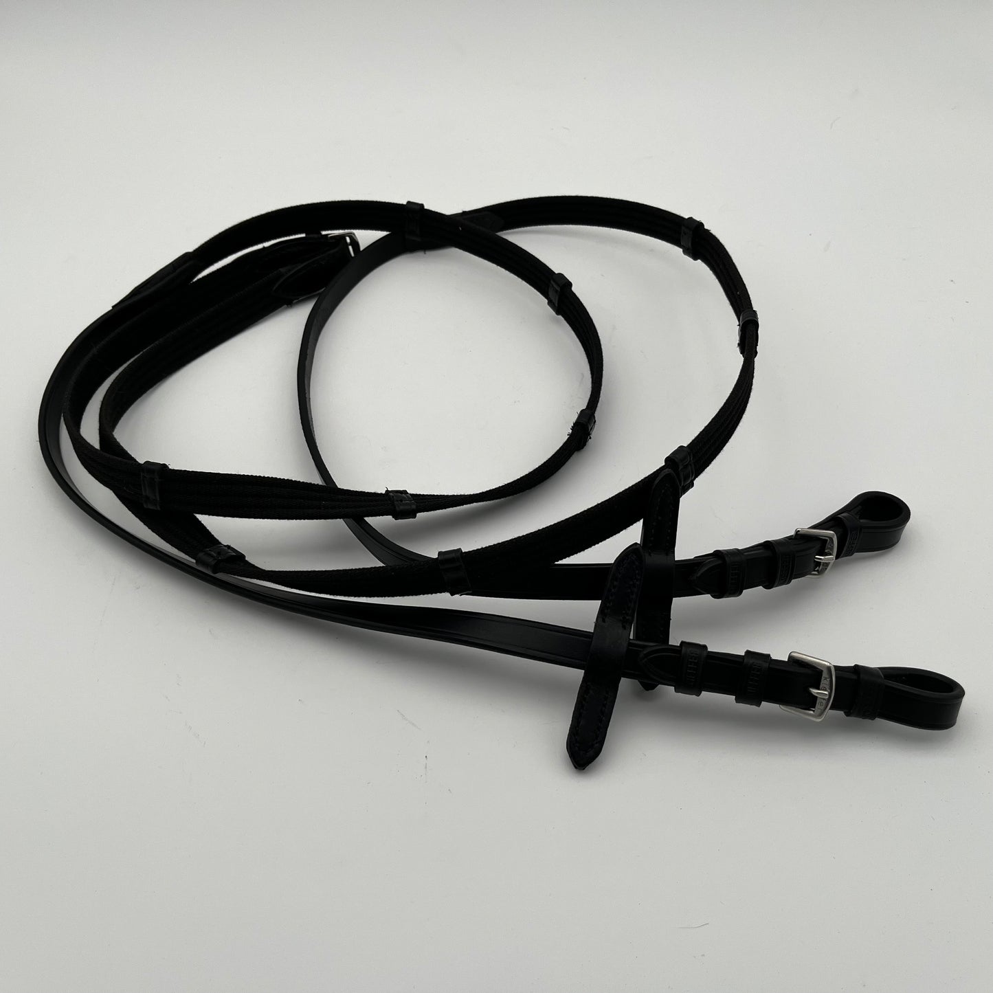 Kieffer Full Black Material Reins with Stops
